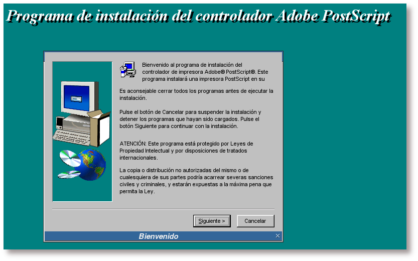Pantalla de bienvenida del instalador