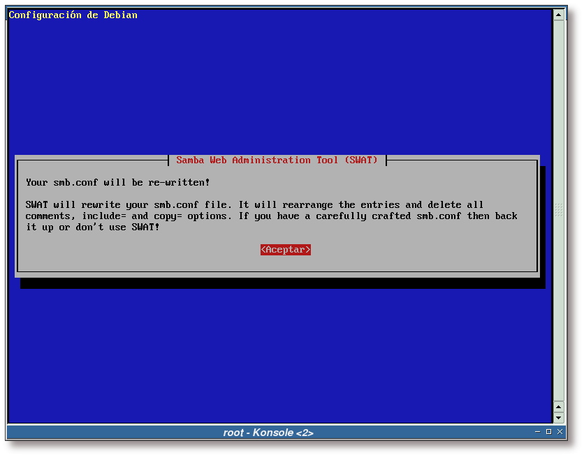 Aviso de sobreescritura del archivo /etc/samba/smb.conf