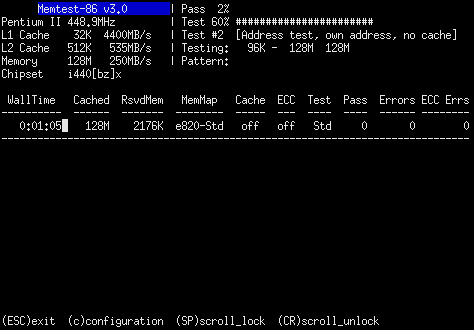 Captura de pantalla de Memtest86